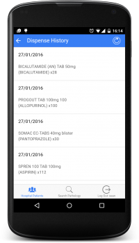 Hospital Link: SWHP: Dispense History screenshot (Android)