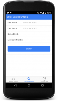Hospital Link: SWHP: Enter search criteria screenshot (Android)