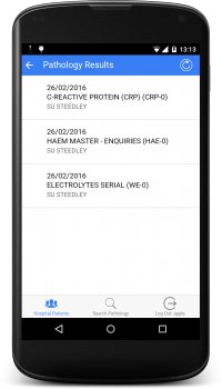 Hospital Link: Pathology Results screenshot (Android)